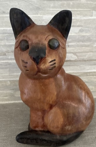 Vintage hand carved wooden - carved, cat