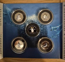 2017 Falkland Is UNC 5 Coin Penguin Set in Folder including Rockhopper error 50p