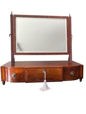 Antique Georgian Regency Period Mahogany Large Toilet Mirror With Drawer And Key