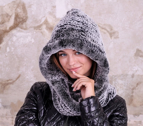 Knitted fur hood silver rex - knitted, hood,