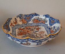 Beautiful Large  Antique French Faience Bowl By Gien With Scalloped Edge