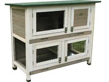 2 TIER RABBIT HUTCH GUINEA PIG HUTCHES RUN 2 TIER DOUBLE DECKER CAGE GREY 
