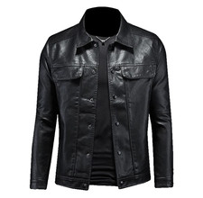 Men black leather jacket - leather,