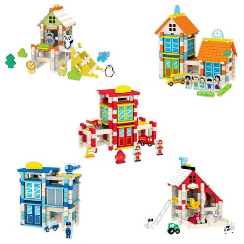 Wooden house building playset - wooden,