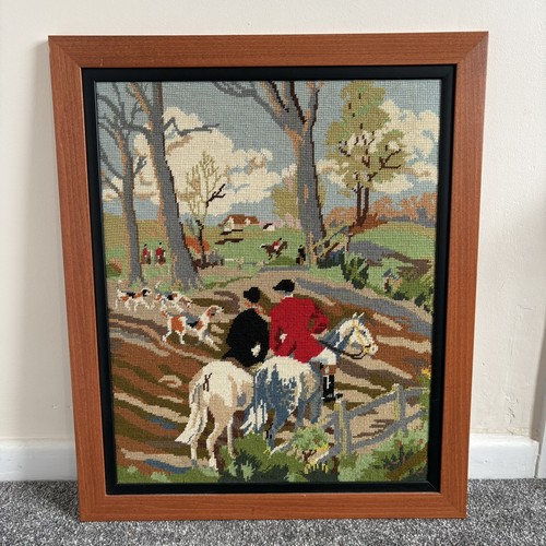 Vintage framed needlepoint fox - vintage,
