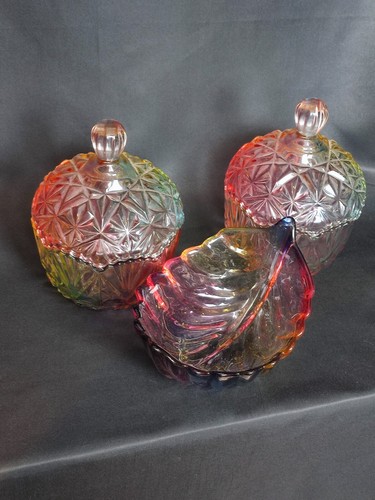 Pair embossed glass candy - pair, x