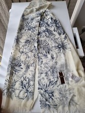 Tie Rack Cream embellished pashmina large shawl headscarf - 100% wool - new 