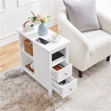 Narrow Bedside Table w/ 2 Drawers & 3 Shelves End Side Table Living Room Bedroom