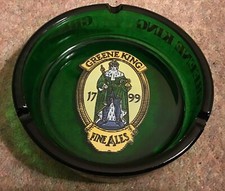 Vintage Greene King Large Green Glass Ashtray