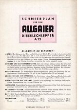 ALLGAIER A12 DIESEL TRACTOR System Porsche ~ 1952 LUBRICATION CHART ~ German