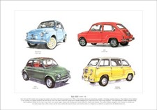 FIAT 500 (1957-72) - Fine Art Print - 500L, Nuova Multipla & 600 city car images