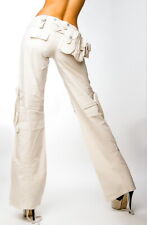 Sexy Miss Women Cargo Summer Fabric Pants Pockets Belt 34 36 38 40 Beige NEW