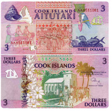 1992 The Cook Islands 3 Dollars AAA Prefix P-7 Banknote UNC NEW