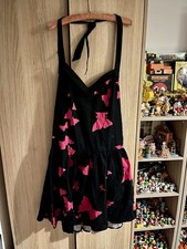New Size L Necessary Evil Black Halter Neck Dress Pink Butterfly Pattern Goth