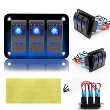 12V/24V 3 Gang Rocker Switch Panel LED Light For Bar Car Caravan Boat RV Marine-
