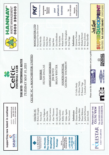 Team sheet celtic man utd - celtic, v
