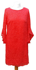 WALLIS Ladies Red Lace Outer Long Sleeve Summer Dress 12 Nylon Polyester Blend