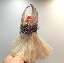 Original Vintage 1950s-1960s Nostalgic Christmas Doll Angel Tree Topper Ornament