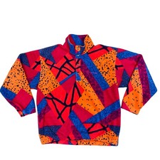Vintage 1980's Sergio Tacchini Multi-Coloured Abstract Asymmetrical Fleece XXL