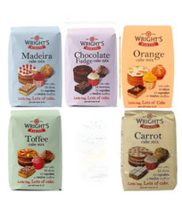 Wrights Cake mix 5X500g Carrot Orange Toffee Madeira & Chocolate Fudge Flavours