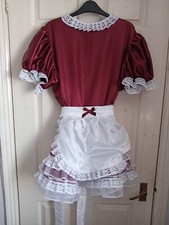 SISSY~MAIDS~ADULT BABY~UNISEX~CD/TV LOCKABLE WINE SATIN, ORG & LACE DRESS OUTFIT
