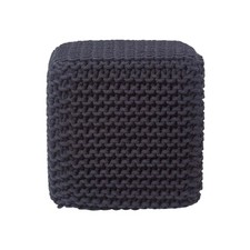 Black Cube Cotton Knitted Pouffe Footstool 35cm x 35cm x 35cm