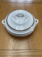 Losal Ware White With Gold Design Lidded Serving Dish.