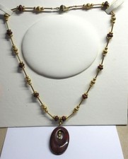 Vintage Mid Century Gold Filled & RED JASPER PENDANT NECKLACE