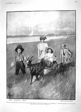 Old Antique Print 1910 Seaside Family Goat Cart Iceland Reykjavik Museum 20th