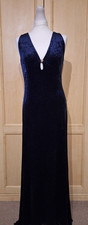 AQUA Ladies Navy Beaded Maxi Velvet Evening Dress - Size M