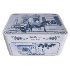 Holland Hellema Bakery Tin Box Blue White Horse Cart Bakers Windmill SailBoat 4"