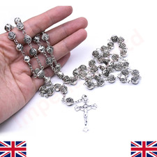 8MM Metal Silver Plated Retro Rosary Cross Pendant Rosary Necklace