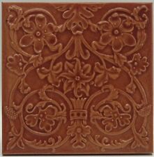 Antique Fireplace Tile Floral Majolica Brown Glaze by Godwin William C1890 AE4