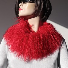 Fur Scarf XL Tibetan Lamb Fur Boa Loop Collar Lambskin Coat Trim Fashion Red