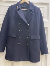 Zara Wool Blend Double Breasted Navy Jacket Coat woman L Excellent Condition