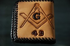 Masonic Handcrafted Tan Leather Wallet Bifold