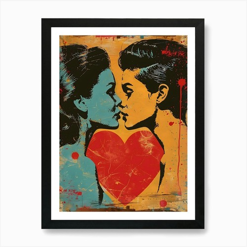 Kissing vibrant pop art - art,