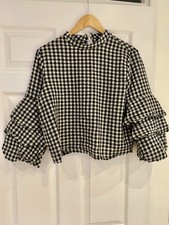 Zara Stylish Black White Check Top UK Size S /8-10 Excellent Condition