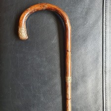 Vintage Partridge Wood Walking Stick / Cane Crook 18 Carat Gold Plated Repousse