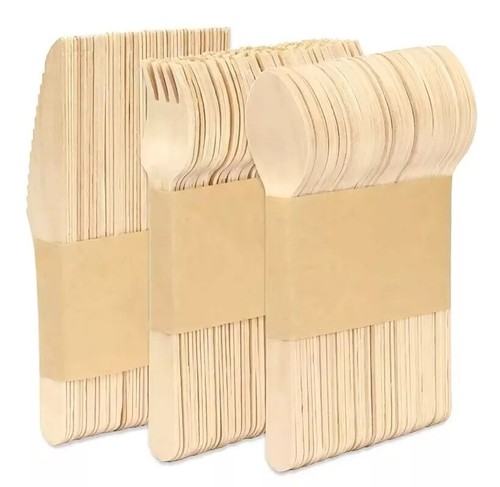 Disposable wooden cutlery set - wooden,
