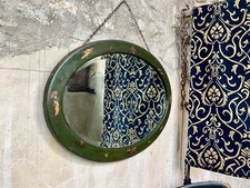 Antique Green & Gold Lacquer Chinoiserie Oval Wall Mirror