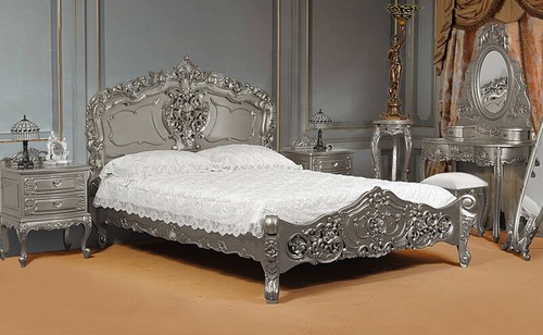 Silver 4ft6 double rococo bed - double,