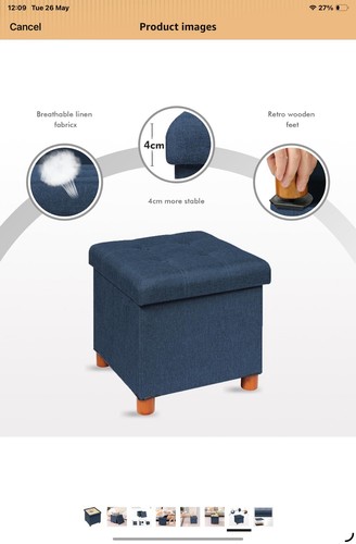 Blue foot stool storage box - blue,