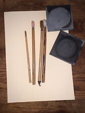 Vintage Chinese Ink Stone & 4 Brushes Bamboo Handles