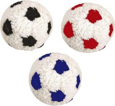 3X SOFT DOG FOOTBALLS 12CM PLUSH DOGS PUPPY SQUEAKY BERBER FOOTBALL TOY NEW FUN