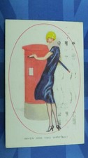 Saucy Comic Postcard 1930 Red Pillar Post Box Flapper Fashion Silk Stockings