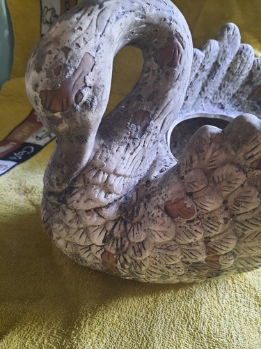 Painted terracotta swan - painted, plant