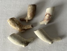 Job Lot 5 Partial Antique / Vintage Clay Smoking Pipes Bowls / Stems #199-143