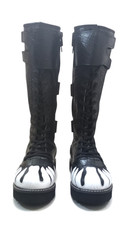 Pro Wrestling Boots Black/White Fire 100% Leather Shoes Custom Ring Gear