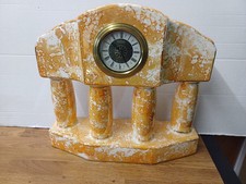 LARGE  UNUSUAL MARBLED,4 PILLAR VINTAGE  ORNATE PORCELAIN 30 HOUR MANTLE CLOCK. 